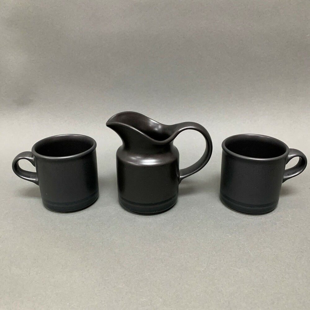Pfaltzgraff Midnight Sun Black‎ Creamer and 2 Cups Lot of 3
